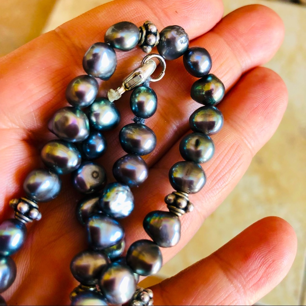 Baroque Peacock Pearls Sterling Beads Necklace Plus Gift